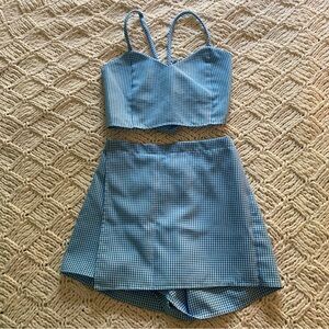 cute blue gingham tank and skort set